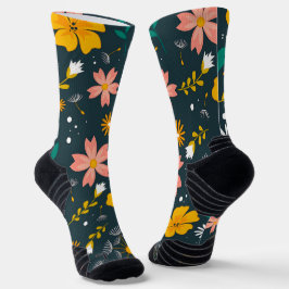 Navy Floral Garden Whimsical Spring Pattern Socken