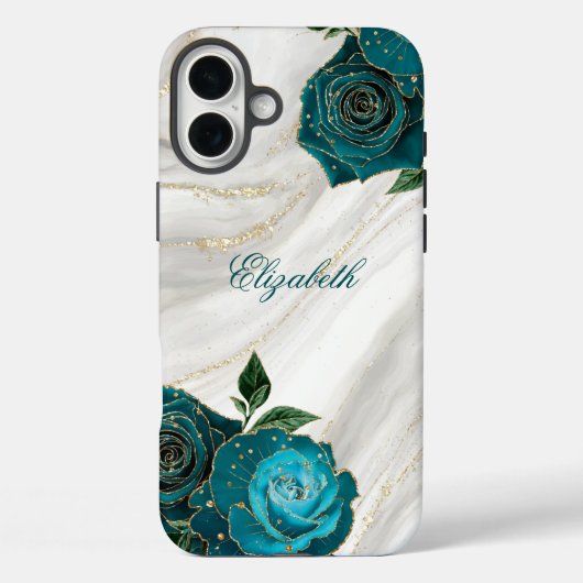 Navy Floral Gold Marmor Case-Mate iPhone Hülle (Rückseite)