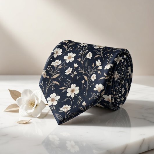 Navy Floral Krawatte