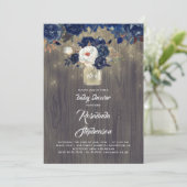 Navy Floral Mason Jar Rustic Baby Shower Einladung (Stehend Vorderseite)