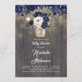 Navy Floral Mason Jar Rustic Baby Shower Einladung