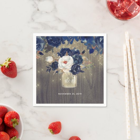 Navy Floral Mason Jar Rustic Serviette (Beispiel)