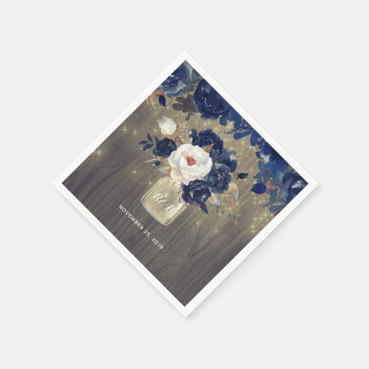 Navy Floral Mason Jar Rustic Serviette (Ecke)