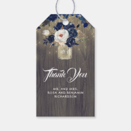 Navy Floral Mason Jar Rustic Wedding Geschenkanhänger