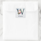 Navy Floral Monogram W Quadratischer Aufkleber (Tasche)
