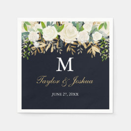 Navy Floral Monogram Watercolor Wedkin Napkin Serviette