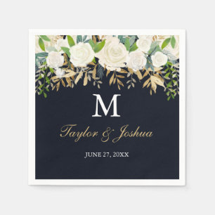 Navy Floral Monogram Watercolor Wedkin Napkin Serviette