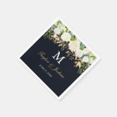 Navy Floral Monogram Watercolor Wedkin Napkin Serviette (Ecke)