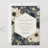 Navy Floral Opulence Wedding Einladung (Vorderseite)
