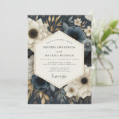 Navy Floral Opulence Wedding Einladung (Stehend Vorderseite)