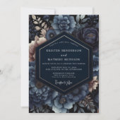 Navy Floral Opulent Romance Wedding Einladung (Vorderseite)