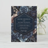 Navy Floral Opulent Romance Wedding Einladung (Stehend Vorderseite)