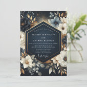 Navy Floral Opulent Wedding Einladung (Stehend Vorderseite)
