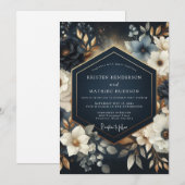 Navy Floral Opulent Wedding Einladung (Vorne/Hinten)
