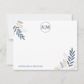 Navy Floral Personalize und Monogram Mitteilungskarte (Vorderseite)