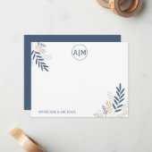 Navy Floral Personalize und Monogram Mitteilungskarte (Vorderseite/Rückseite Beispiel)
