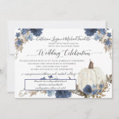 Navy Floral Pumpkin Rustic Wedding Celebration Einladung (Vorderseite)