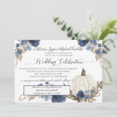 Navy Floral Pumpkin Rustic Wedding Celebration Einladung (Stehend Vorderseite)