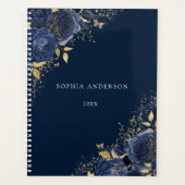 Navy Floral Rose Gold Leaf Personal Work Planer (Vorderseite)