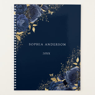 Navy Floral Rose Gold Leaf Personal Work Planer
