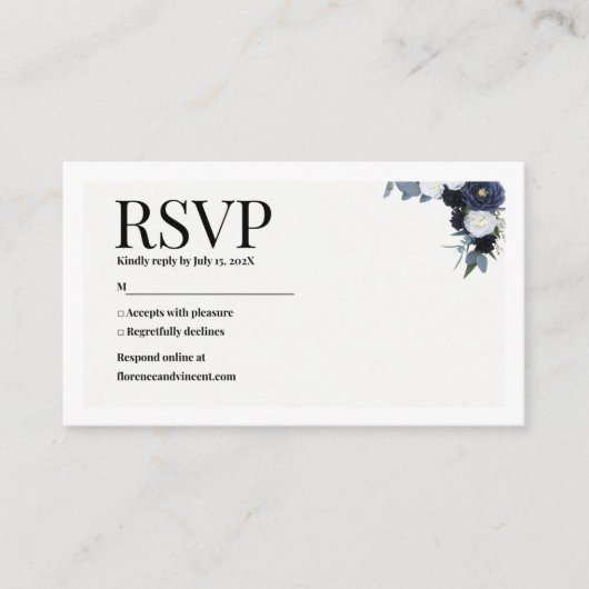 Navy Floral RSVP Card Begleitkarte (Vorderseite)