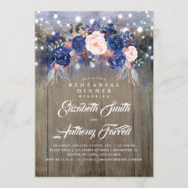 Navy Floral Rustic Probe Dinner Einladung