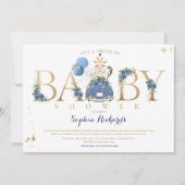 Navy Floral Safari Tiere mit Babydusche Einladung (Vorderseite)