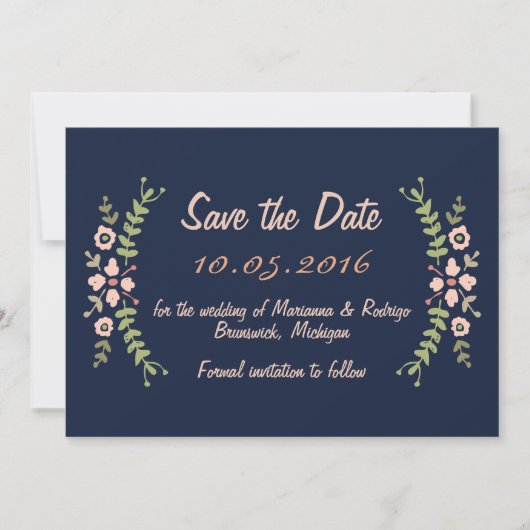 Navy Floral Save the Date (Vorderseite)