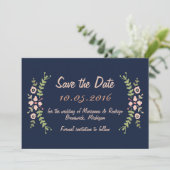 Navy Floral Save the Date (Stehend Vorderseite)