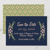 Navy Floral Save the Date (Vorne/Hinten)