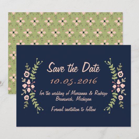 Navy Floral Save the Date (Vorne/Hinten)