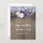 Navy Floral Save the Date Ankündigungspostkarte (Vorne/Hinten)