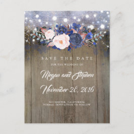Navy Floral Save the Date Ankündigungspostkarte
