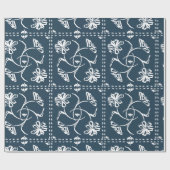 Navy Floral Tiles Geschenkpapier (Flach)