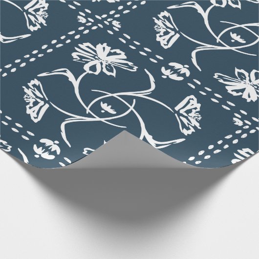 Navy Floral Tiles Geschenkpapier (Ecke)