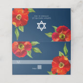 Navy Floral Watercolor Bat Mitzvah Bold modern Platzkarte (Außenseite Aufgefaltet)