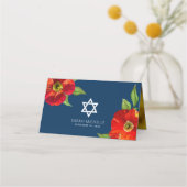 Navy Floral Watercolor Bat Mitzvah Bold modern Platzkarte (Rückseite)
