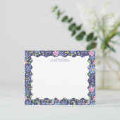 Navy Floral Wavy Frame Note Card Einladung (Stehend Vorderseite)