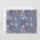 Navy Floral Wavy Frame Note Card Einladung (Rückseite)