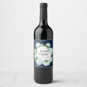 Navy Floral White Hydrangea Elegante Rustikale Hoc Weinetikett (Vorderseite)