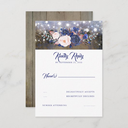 Navy Florals Rustic Wedding RSVP (Vorne/Hinten)