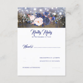 Navy Florals Rustic Wedding RSVP Karte