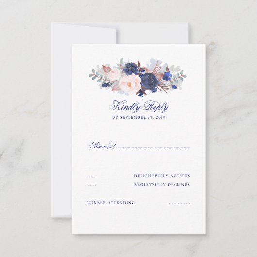 Navy Florals Wedding RSVP (Vorderseite)