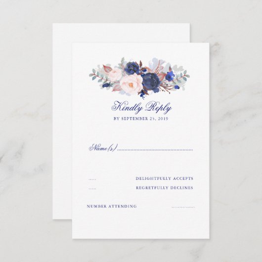 Navy Florals Wedding RSVP (Vorne/Hinten)