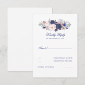 Navy Florals Wedding RSVP Karte (Vorne/Hinten)