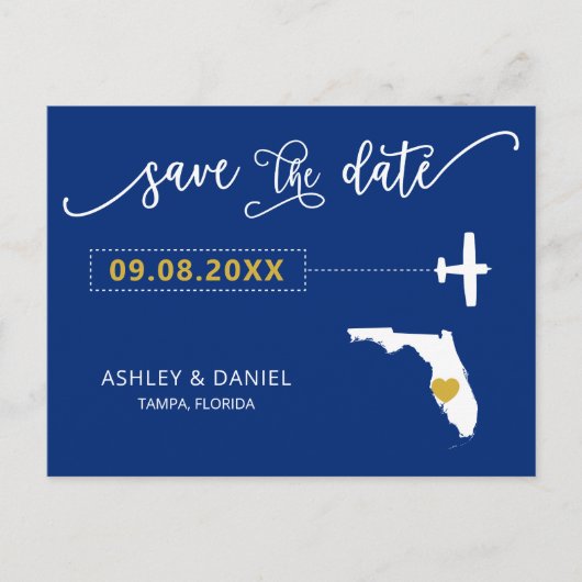 Navy Florida Wedding Speichern Sie die Datumskarte Postkarte (Vorderseite)