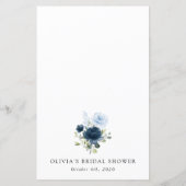 Navy Flowers, Blue Flowers, Bridal Shower Menu (Rückseite)