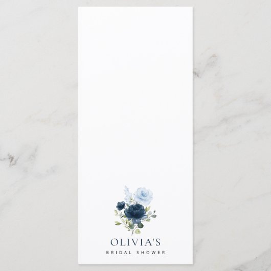 Navy Flowers, Blue Flowers, Bridal Shower Menu Menükarte (Rückseite)