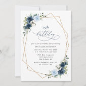 Navy Flowers, Blue Flowers, Greenery, Birthday Einladung (Vorderseite)