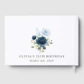 Navy Flowers, Blue Flowers, Greenery, Birthday Gästebuch (Rückseite)